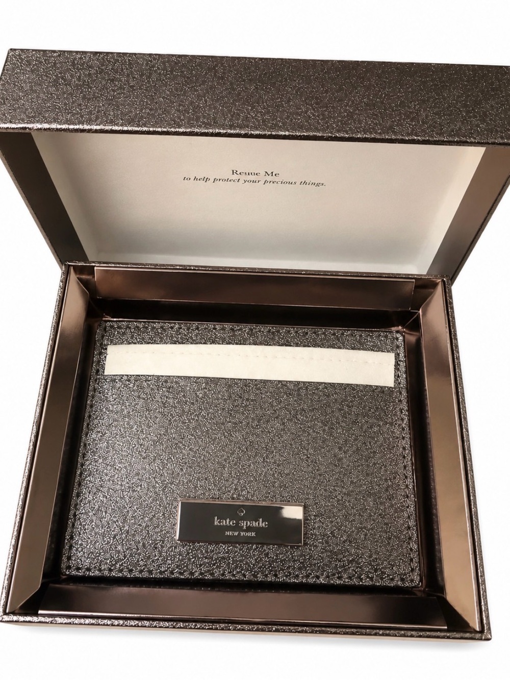 Kate Spade New York Metallic Card Holder – Gunmetal Glitter | NWT in Gift Box